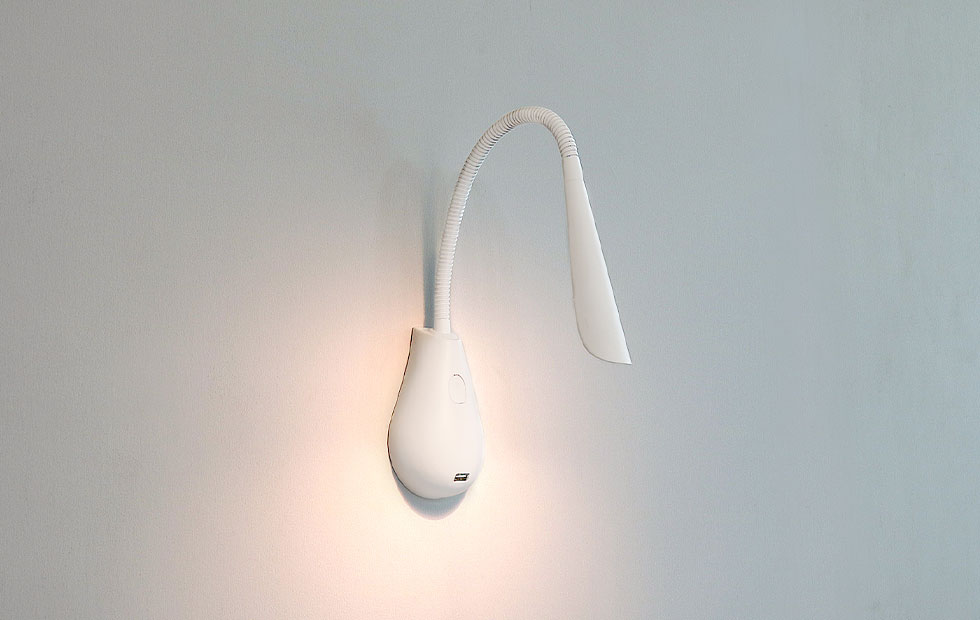 white cobra bedside light with usb charging point